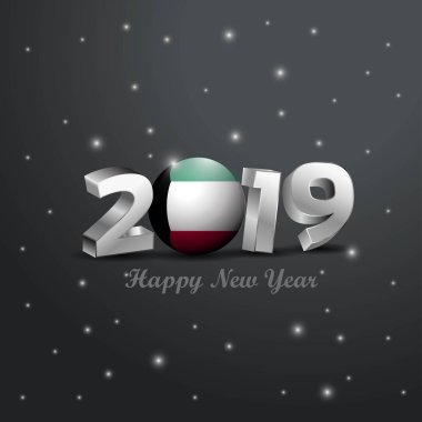 2019 mutlu yeni yıl Kuveyt bayrağı tipografi. Kutlama arka plan