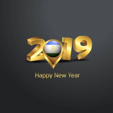 Mutlu yeni yıl 2019 altın tipografi Başkurdistan bayrak konumu iğne ile. Ülke bayrağı tasarım
