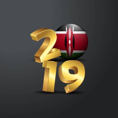 2019 altın tipografi ile Kenya bayrak. Mutlu yeni yıl yazı