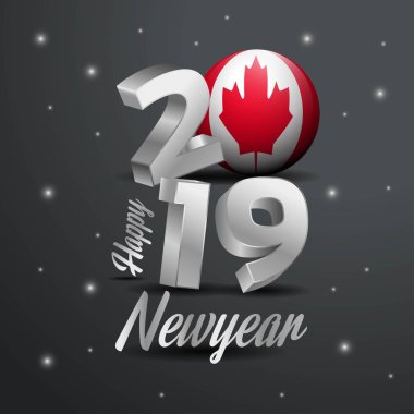 2019 mutlu yeni yıl Kanada bayrağı tipografi. Kutlama arka plan