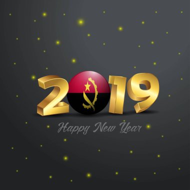 2019 mutlu yeni yıl Angola bayrağı tipografi. Kutlama arka plan