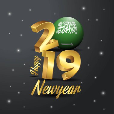 2019 mutlu yeni yıl Suudi Arabistan bayrağı tipografi. Kutlama arka plan