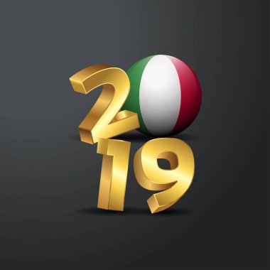 2019 altın tipografi İtalya bayrağı ile. Mutlu yeni yıl yazı