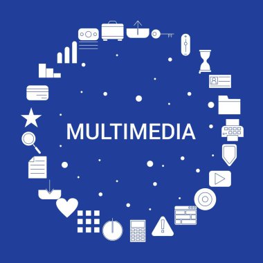 Multimedya Icon Set. Infographic vektör şablonu