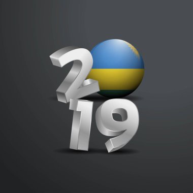 2019 gri tipografi ile Ruanda bayrak. Mutlu yeni yıl yazı