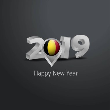 Mutlu yeni yıl 2019 gri tipografi Belçika bayrağı konumu iğne ile. Ülke bayrağı tasarım