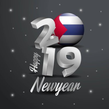 2019 mutlu yeni yıl Küba bayrağı tipografi. Kutlama arka plan
