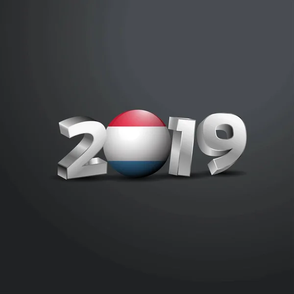 Серая Типография 2019 Года Флагом Люксембурга Наступающим Новым Годом — стоковый вектор