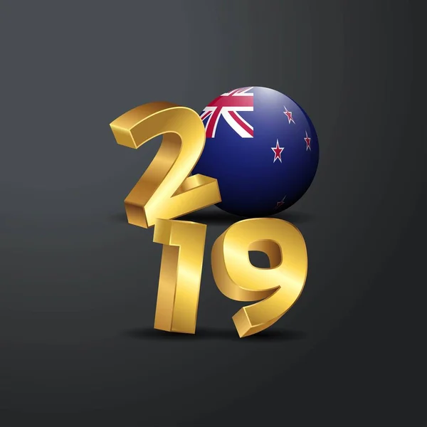 2019 Złote Typografii Flaga Nowej Zelandii Szczęśliwego Nowego Roku Napis — Wektor stockowy