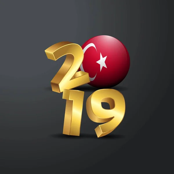 2019 Gouden Typografie Met Turkije Vlag Happy New Year Belettering — Stockvector