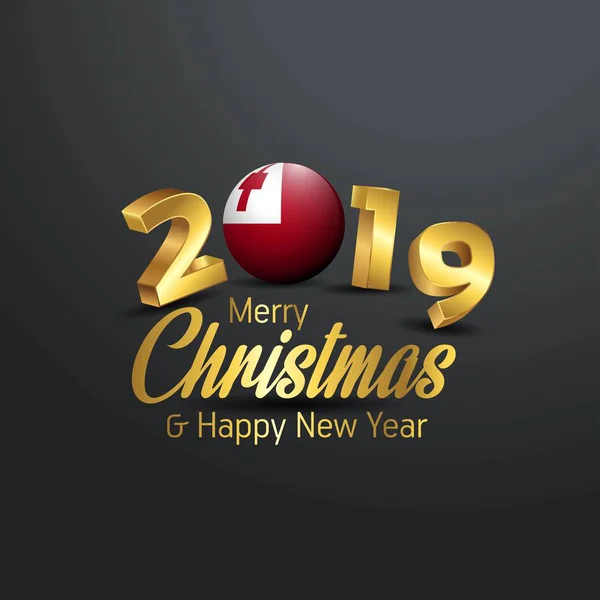 Tonga Vlag 2019 Merry Christmas Typografie Nieuwe Jaarviering Abstracte Achtergrond — Stockvector