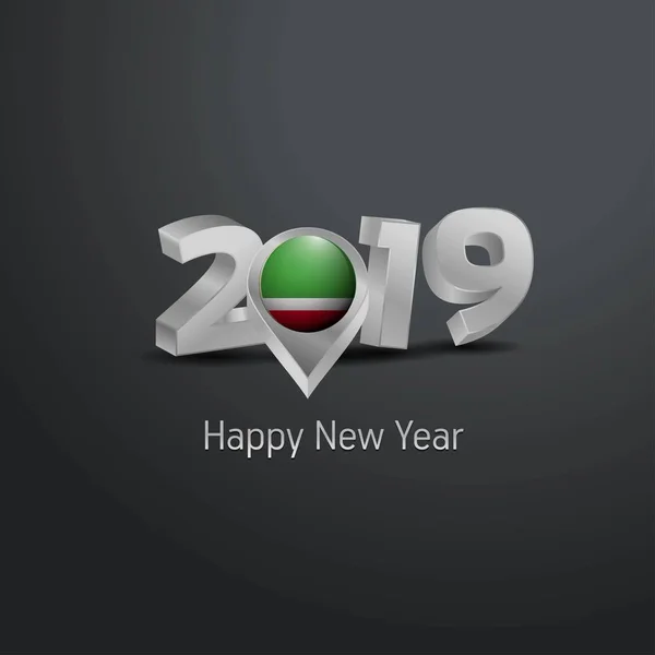 Gelukkig Nieuwjaar 2019 Grijs Typografie Met Tsjetsjeense Republiek Vlag Locatie — Stockvector