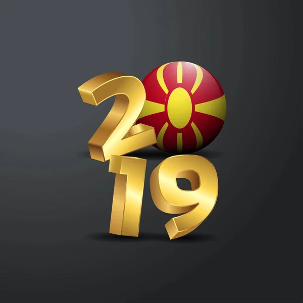2019 Tipografia Dourada Com Bandeira Macedônia Feliz Ano Novo Lettering — Vetor de Stock