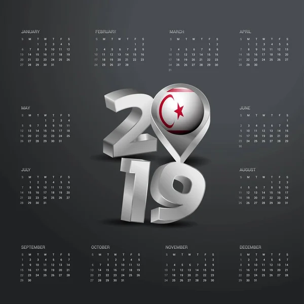 Modello Calendario 2019 Tipografia Grigia Con Cipro Del Nord Mappa — Vettoriale Stock
