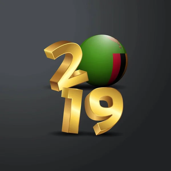 2019 Tipografia Oro Con Bandiera Zambia Felice Anno Nuovo Lettering — Vettoriale Stock