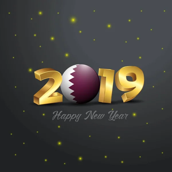 2019 Feliz Ano Novo Tipografia Bandeira Catar Resumo Fundo Celebração — Vetor de Stock