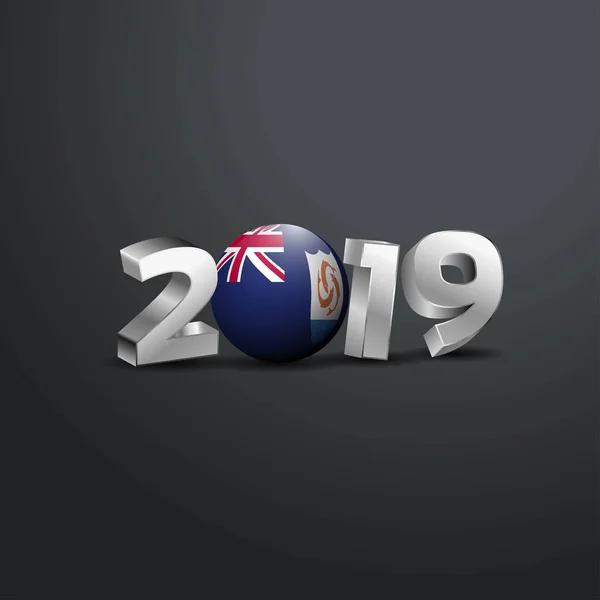 2019 Szary Typografii Flaga Anguilli Szczęśliwego Nowego Roku Napis — Wektor stockowy