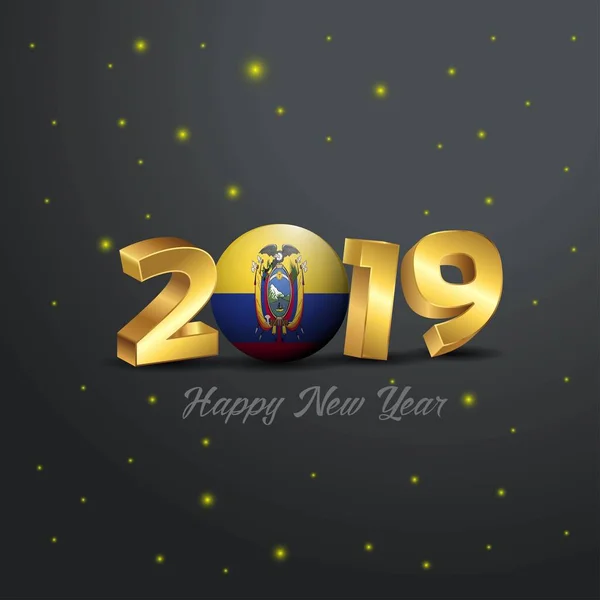 2019 Feliz Ano Novo Equador Bandeira Tipografia Resumo Fundo Celebração — Vetor de Stock