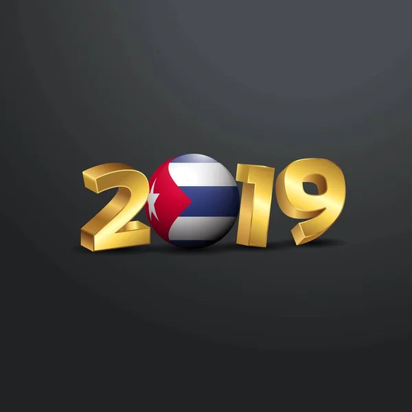 2019 Tipografia Ouro Com Bandeira Cuba Feliz Ano Novo Lettering — Vetor de Stock