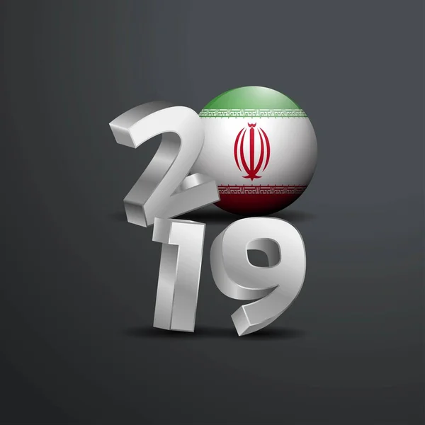 2019 Grijs Typografie Met Iran Vlag Happy New Year Belettering — Stockvector