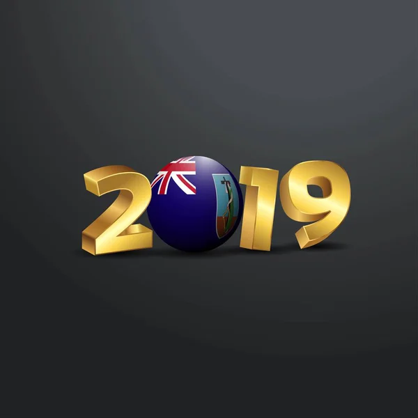 2019 Złote Typografia Flagą Montserrat Szczęśliwego Nowego Roku Napis — Wektor stockowy