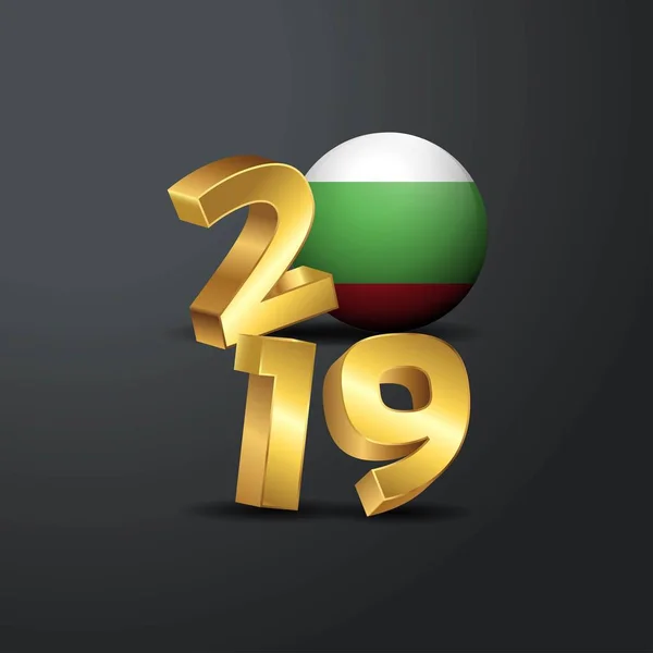 2019 Gouden Typografie Met Bulgarije Vlag Happy New Year Belettering — Stockvector