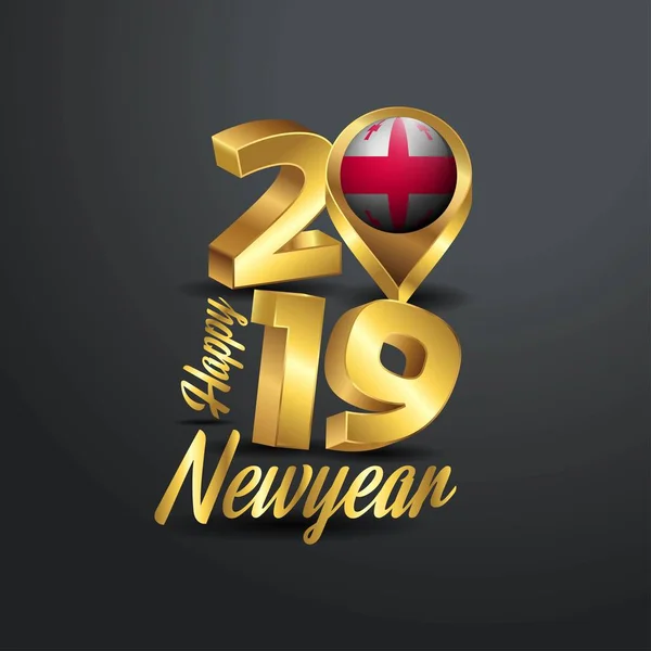 Bonne Année 2019 Golden Typographie Avec Georgia Flag Location Pin — Image vectorielle