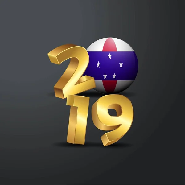 2019年金色版式与荷属安的列斯群岛国旗 新年快乐 — 图库矢量图片