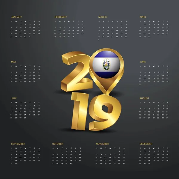 2019 Kalendermall Gyllene Typografi Med Salvador Land Karta Golden Typografi — Stock vektor