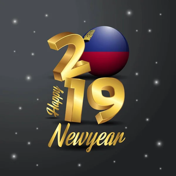 2019 Felice Anno Nuovo Liechtenstein Bandiera Tipografia Astratto Sfondo Celebrazione — Vettoriale Stock