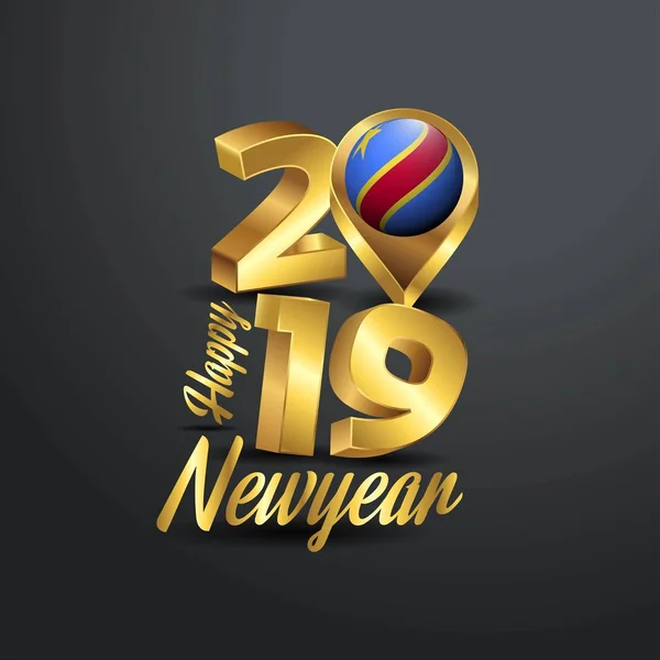 Feliz Año Nuevo 2019 Tipografía Oro Con República Democrática Del — Vector de stock