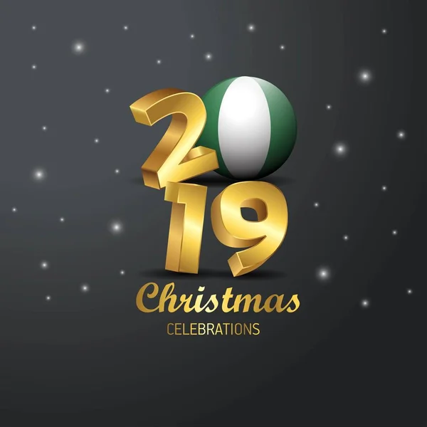 Nigeria Flagge 2019 Frohe Weihnachten Typografie Neujahr Abstrakte Feier Hintergrund — Stockvektor