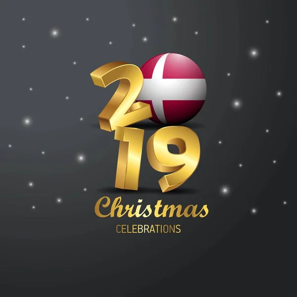 Denmark Flag 2019 Merry Christmas Typography New Year Abstract Celebration — Stock Vector