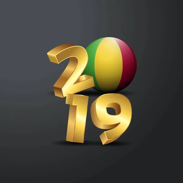 2019 Tipografia Ouro Com Bandeira Mali Feliz Ano Novo Lettering — Vetor de Stock