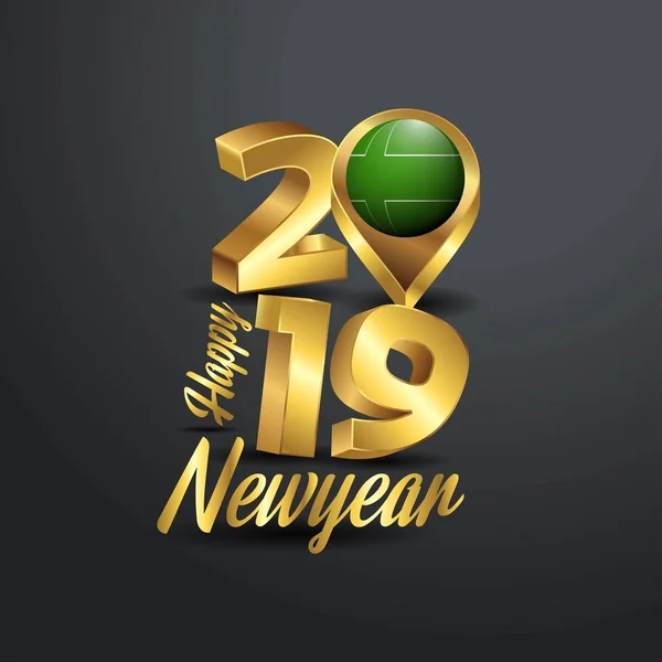 Bonne Année 2019 Golden Typographie Avec Ladonia Drapeau Emplacement Épinglette — Image vectorielle