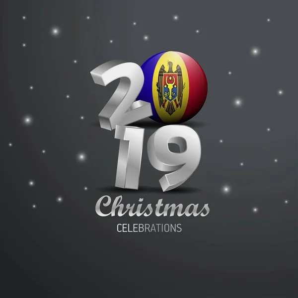 2019 Flaga Mołdawii Wesołych Świąt Typografii Obchody Nowego Roku Streszczenie — Wektor stockowy