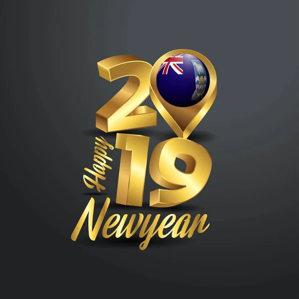 Szczęśliwego Nowego Roku 2019 Golden Typografii Falkland Wyspy Flaga Pinezkę — Wektor stockowy