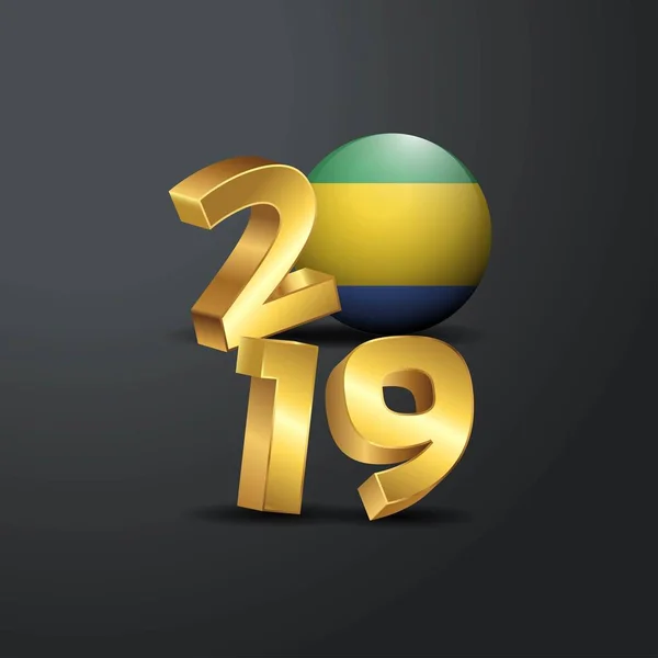 2019 Tipografía Oro Con Bandera Gabón Feliz Año Nuevo Letras — Vector de stock