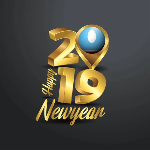Szczęśliwego Nowego Roku 2019 Typografii Golden Flaga Jakucji Pinezkę Wzór — Wektor stockowy