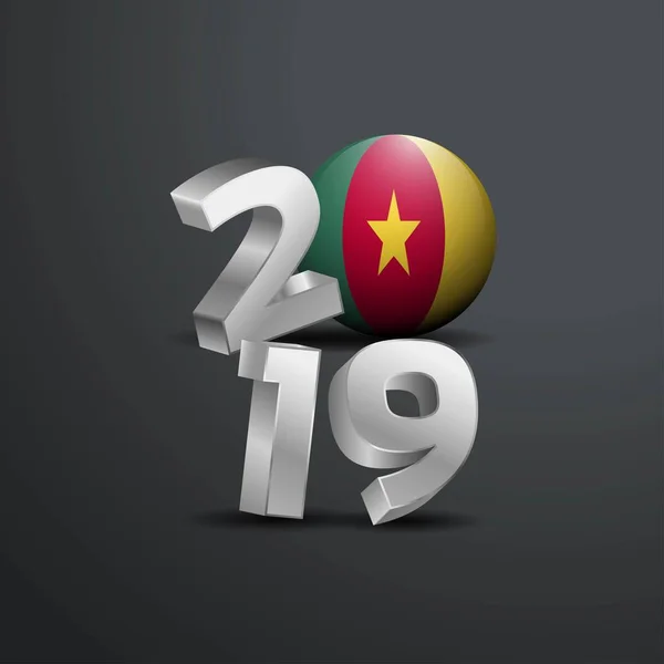 2019 Šedá Typografie Vlajka Kamerunu Šťastný Nový Rok Nápisy — Stockový vektor