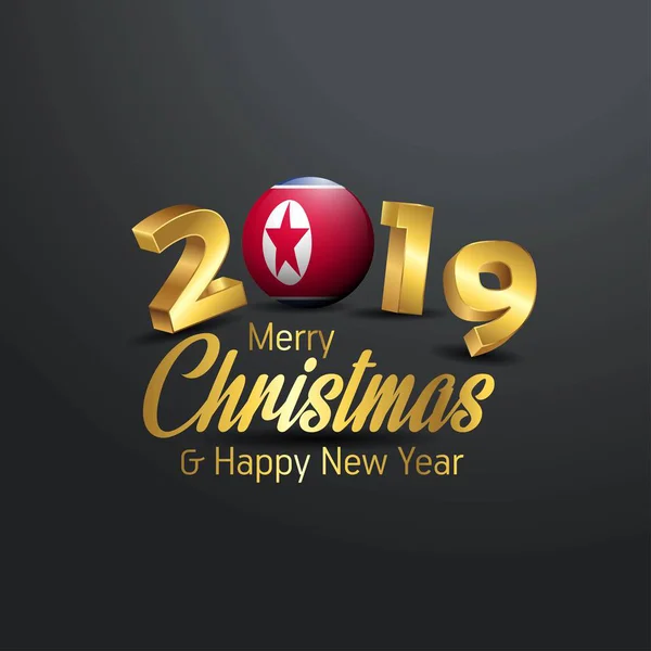 Korea Noord Vlag 2019 Merry Christmas Typografie Nieuwe Jaarviering Abstracte — Stockvector