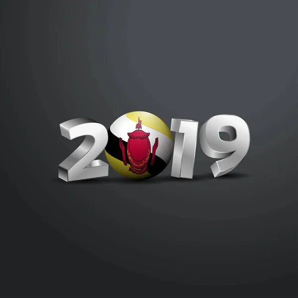 2019 Tipografía Gris Con Bandera Brunei Feliz Año Nuevo Letras — Vector de stock