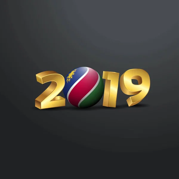 2019 Tipografía Dorada Con Bandera Namibia Feliz Año Nuevo Letras — Archivo Imágenes Vectoriales