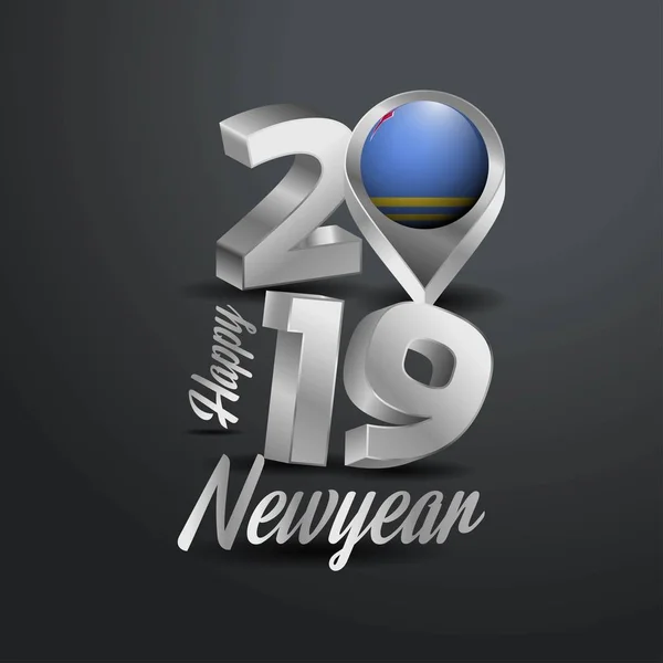 Felice Anno Nuovo 2019 Tipografia Grigia Con Bandiera Aruba Posizione — Vettoriale Stock