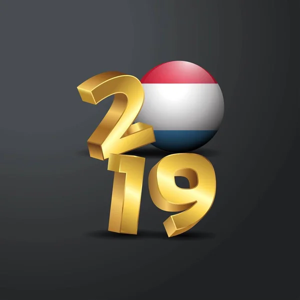 2019 Золотая Типография Флагом Люксембурга Наступающим Новым Годом — стоковый вектор