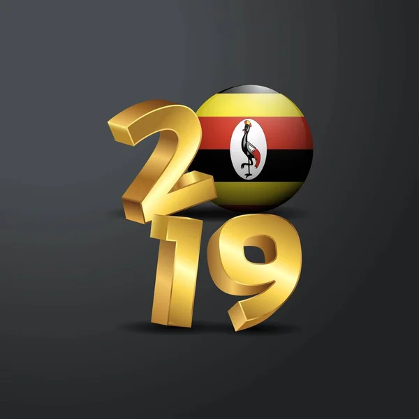 2019 Tipografía Oro Con Bandera Uganda Feliz Año Nuevo Letras — Archivo Imágenes Vectoriales