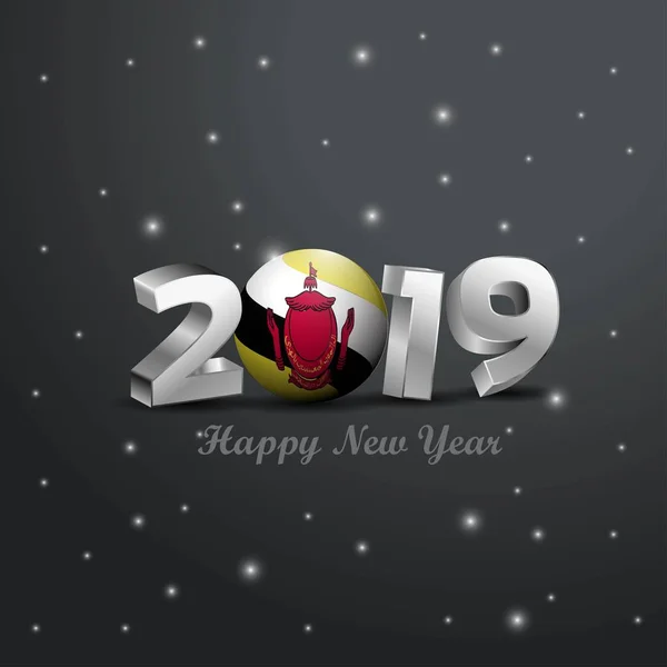 2019 Felice Anno Nuovo Brunei Bandiera Tipografia Astratto Sfondo Celebrazione — Vettoriale Stock