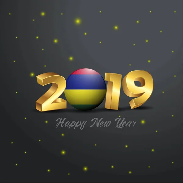 2019 Felice Anno Nuovo Mauritius Bandiera Tipografia Astratto Sfondo Celebrazione — Vettoriale Stock
