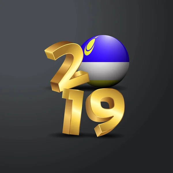 2019 Gouden Typografie Met Boerjatië Vlag Happy New Year Belettering — Stockvector