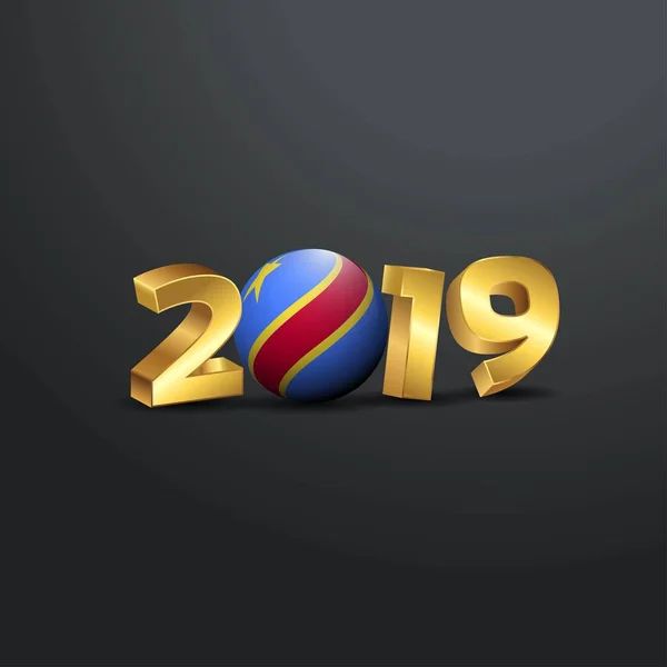 2019 Goldene Typografie Mit Demokratischer Republik Kongo Flagge Frohes Neues — Stockvektor